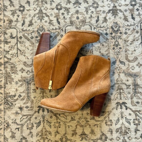 Joie Dalton Boot Women's Size 7 Cognac Brown Side Zipper Suede Ankle Bootie - Picture 4 of 9